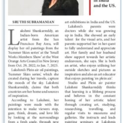 artist- Lakshmi Shankarreddy - San Francisco Bay Area - art show- New India abroad - newspaper- New Jersey - arts council - California artist